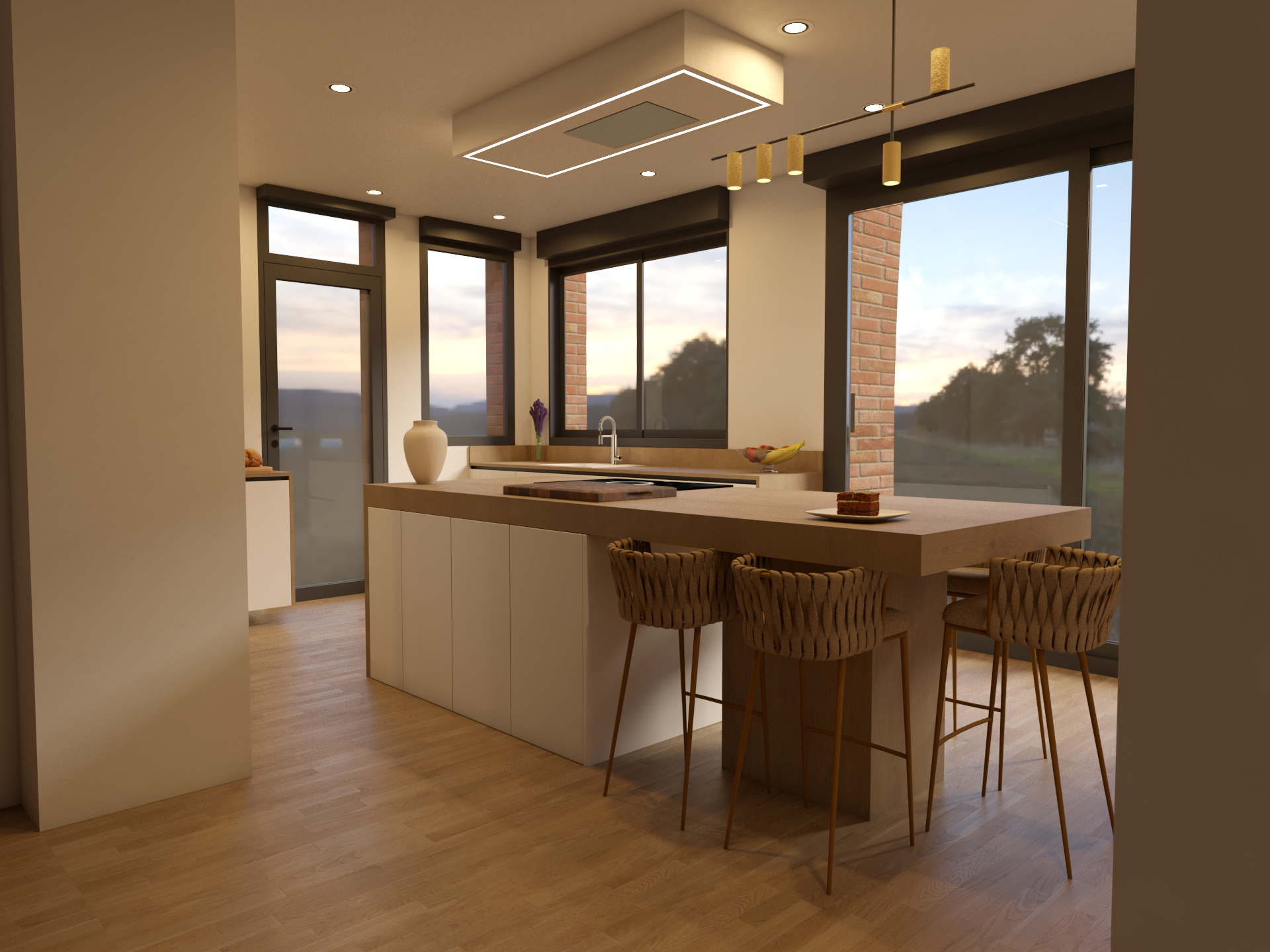 cuisine bois et blanc sur mesure colonnes